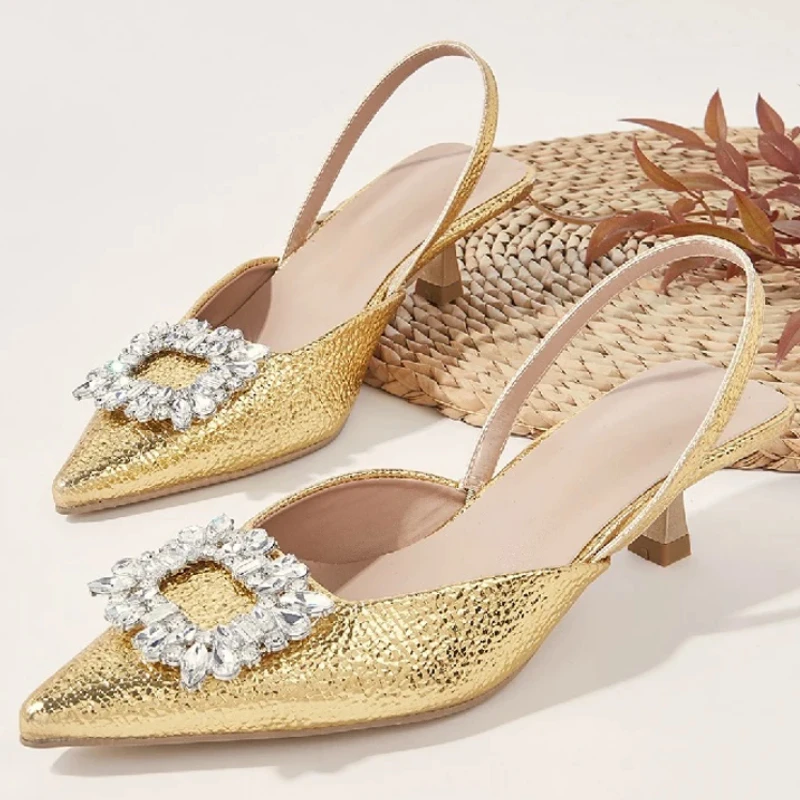 Сандалии женские на низком каблуке однотонные Туфли-мюли с кристаллами