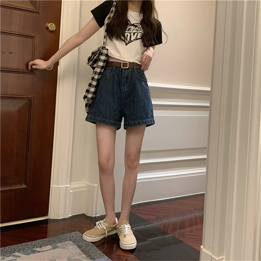 2023 New Spring/Summer Women's Wear Korean Vintage High Waist Loose Versatile Denim Wide Leg Hot Pants