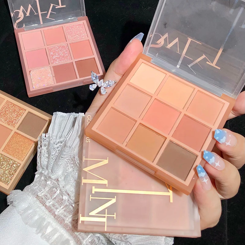 

9 Color Pressed Matte Glitter Eyeshadow Palette Waterproof Long-lasting Eyeshadow Pigment Diamond Shimmer Nude Shiny Makeup