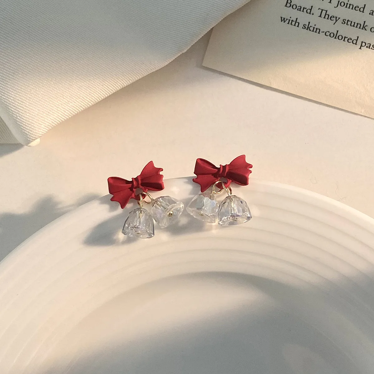 

Red Bow Knot Bell Earrings S925 Silver Needle Ins Style Fashion Cute Earstuds For Women Accessories