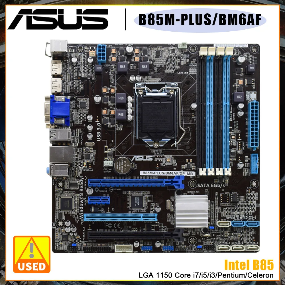 

ASUS B85M-PLUS/BM6AF/DP_MB Motherboard 1150 Motherboard DDR3 Support Core i3 i5 i7 CPU Intel B85 SATA3 USB3.0 VGA HDMI Micro-ATX