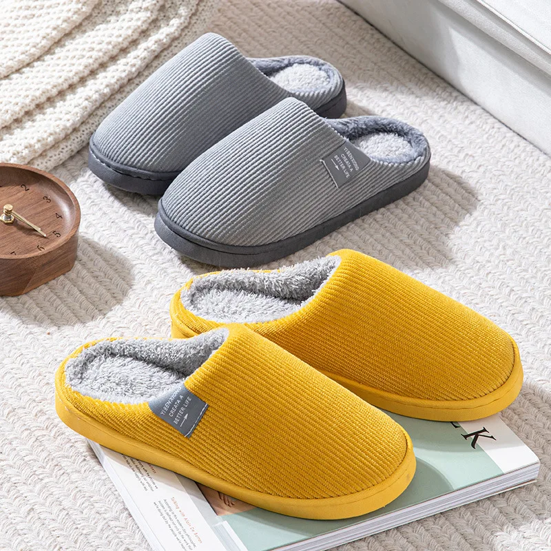 Cotton Slippers Men and Women Winter Home Indoor Soft and Comfortable Cotton Shoes Non-slip Plus Velvet Warm Couples Slippers