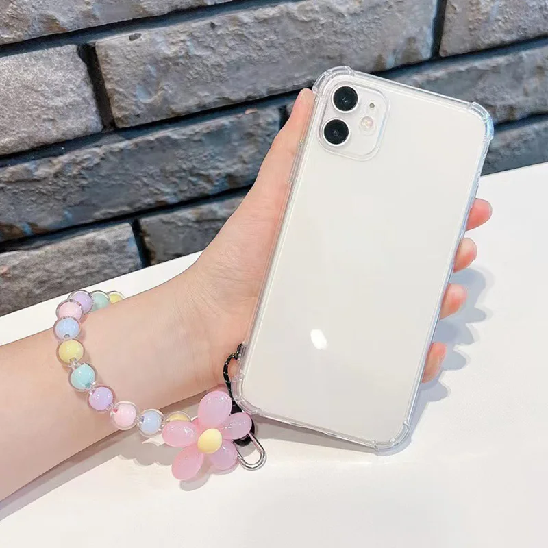 

Flower Beads Pendnat Keychains For Women Korean Style Bag Keychain Beaded Bracelet Keyrings Accessories For Earphone Phone