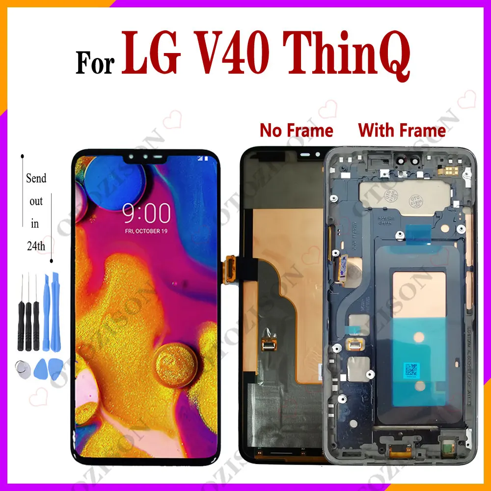 Super AMOLED V40 ThinQ ЖК-дисплей с рамкой для LG V40 ThinQ LCD V405 V405QA V405UA V405TA дисплей сенсорный датчик дигитайзер 6,4