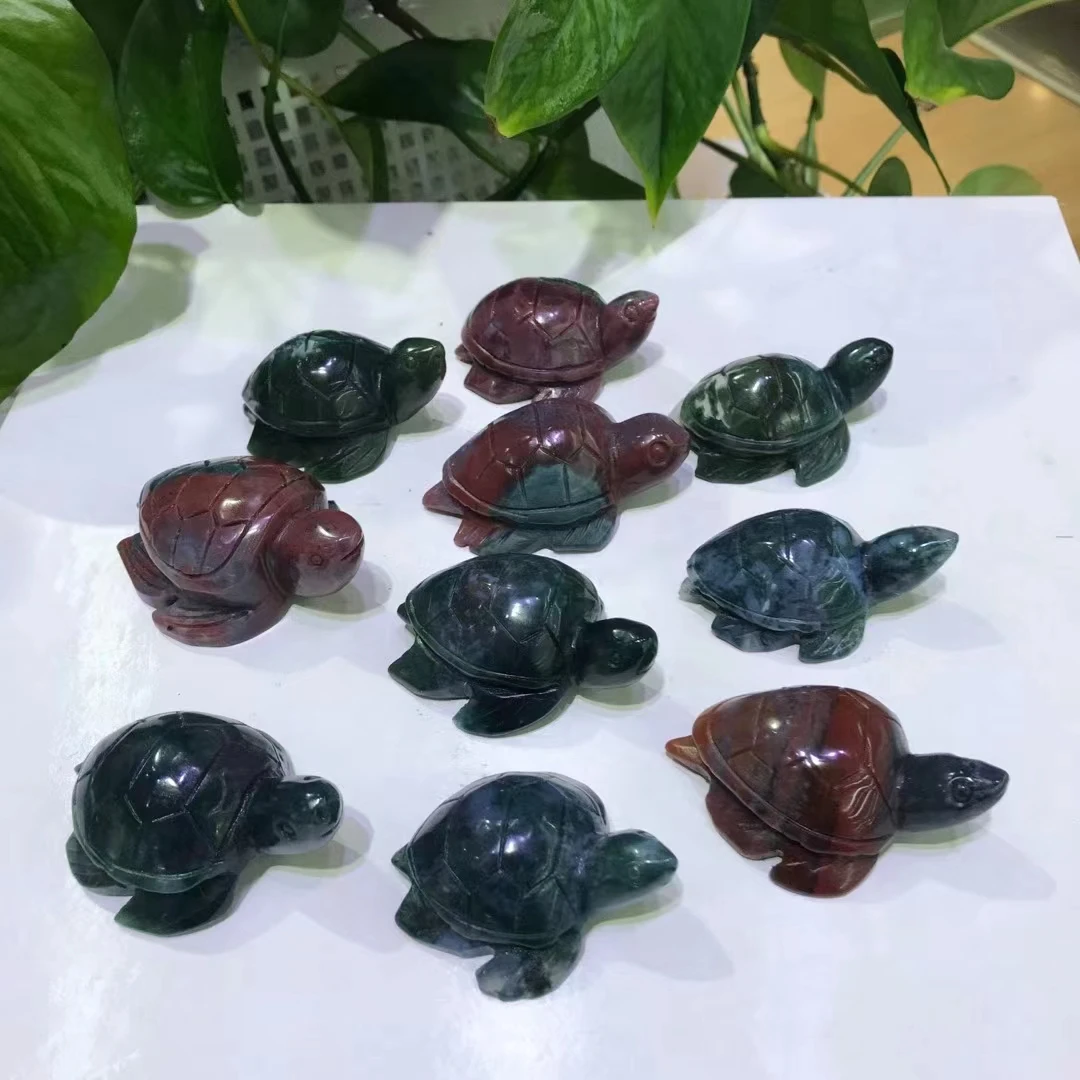 

55-60mm 1pc Natural Ocean Jasper Sea Turtle Gemstone Carved Crafts Reiki Healing Crystal Animals Figurine For Desk Decoration