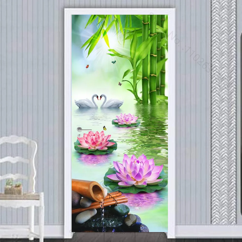 

Дверная наклейка бамбуковый лес белый