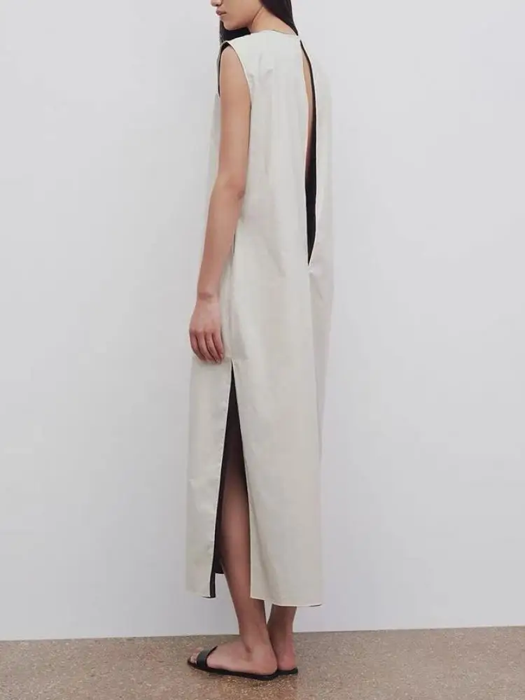 

Women Simple Slit Backless Long Tank Dress 2023 Spring Summer Ladies Simple Midi Robes