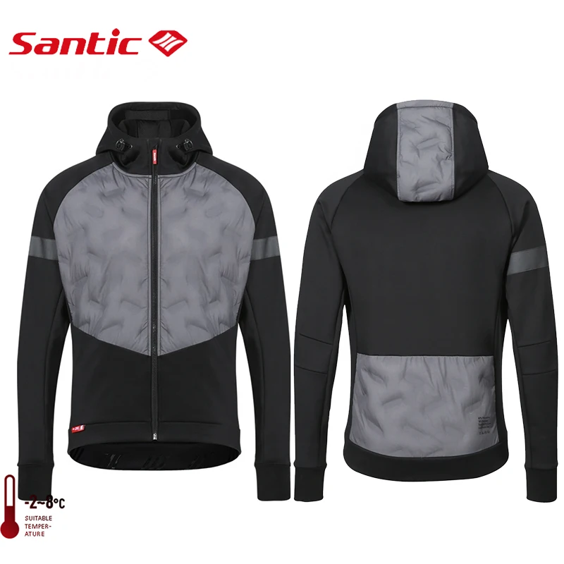 

Santic Men's Winter Cycling Jacket Windproof Thermal Warmer Bike Hooded Jacket MTB Road Sports Cycling Jersey Cotton Coat Tops