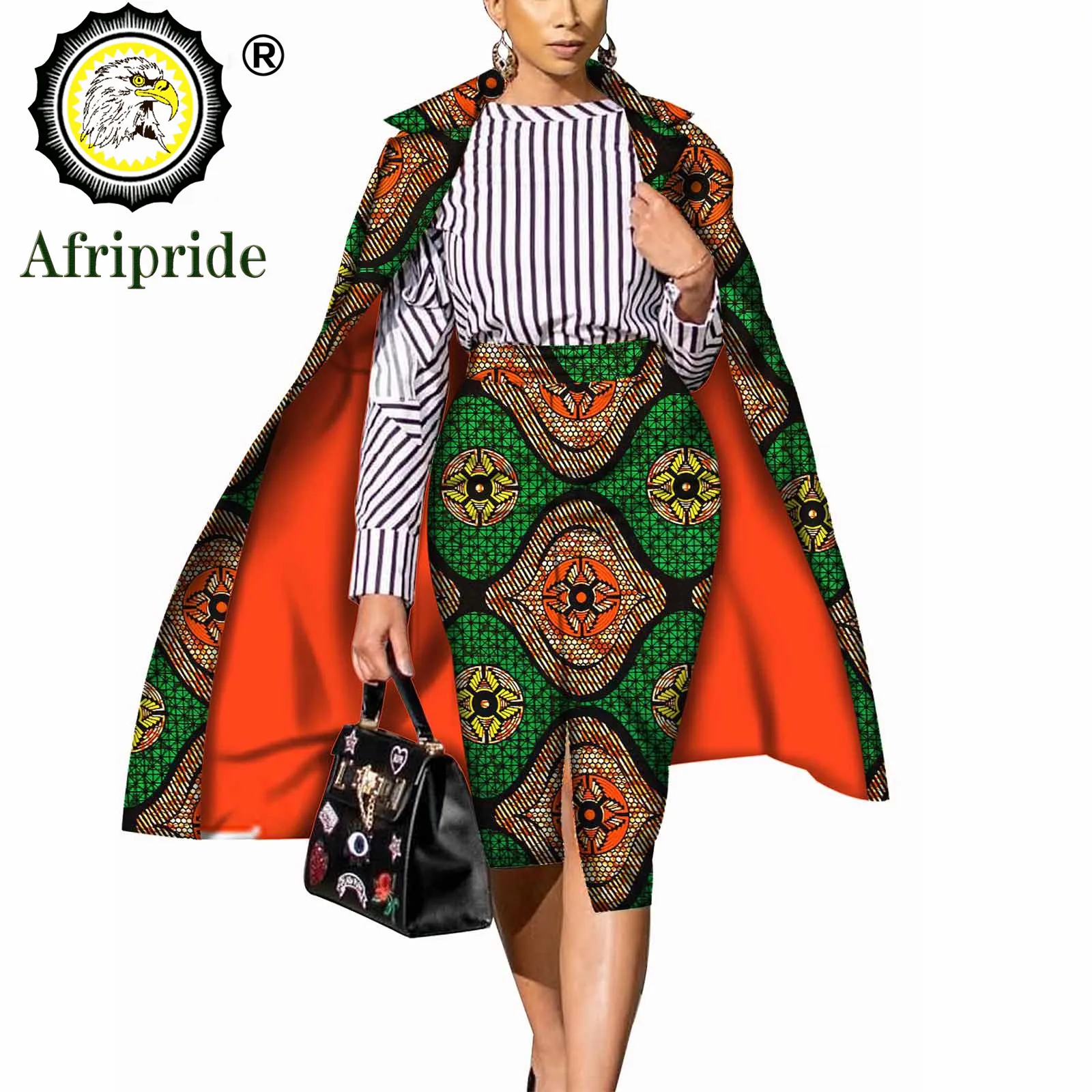 African 2 Piece Suits for Women Long Coat+ankara Skirt Print Dashiki Robe Dashiki Set Plus Size Bazin Riche AFRIPRIDE S1826008