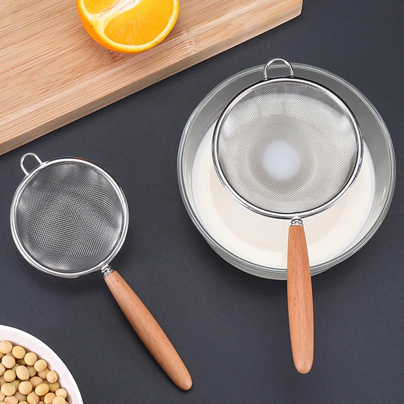

Extra Large Kitchen Strainer Skimmer with Sturdy Wood Handle - 304 Stainless Steel Slotted Spoon Colander, Kitchen Tools