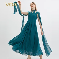 voa 12 momme georgette mulberry silk blue hollow out prom dresses women long sleeved street style party pleated dress ae1510