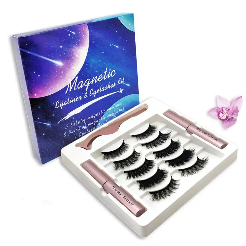 

5 Pairs Magnetic liquid Eyeliner And Magnetic False Eyelashes No Glue Natural Lasting Handmade Eyelash Makeup Tool Set TSLM1