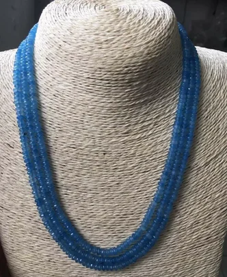 

GENUINE TOP NATURAL 3 Rows 2X4mm FACETED Aquamarine BEADS NECKLACE