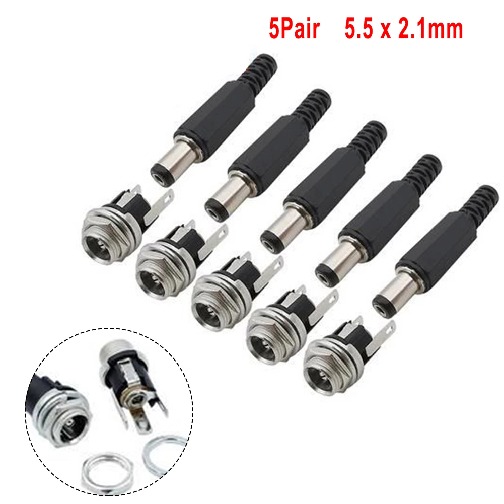 

10Pcs DC Connectors 5.5x2.1mm Power Plug Male Female Jack Socket Nut Panel Mount Terminal Adapter Connector Electrical Equipment