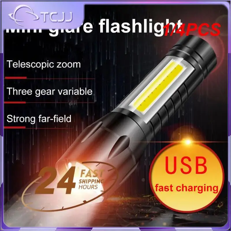 

1/4PCS Zoom Mini Led Flashlight XP-G Q5 Flash Light Lantern Portable rechargeable Glare COB Flashlight Outdoor Camping