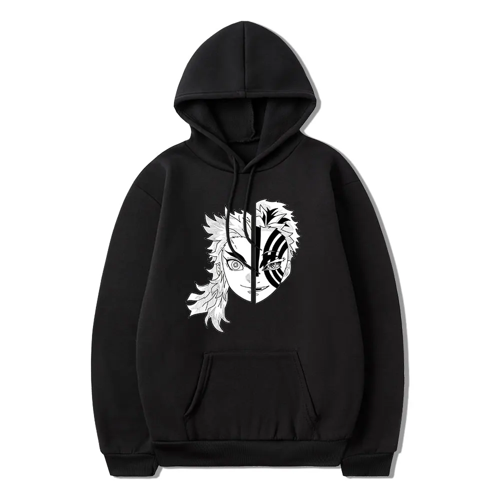 

Anime Demon Slayer T Shirt Rengoku Akaza Winter Long Sleeve Thick Simple Loose Casual Men Hoodie Harajuku Comic Print Oversized