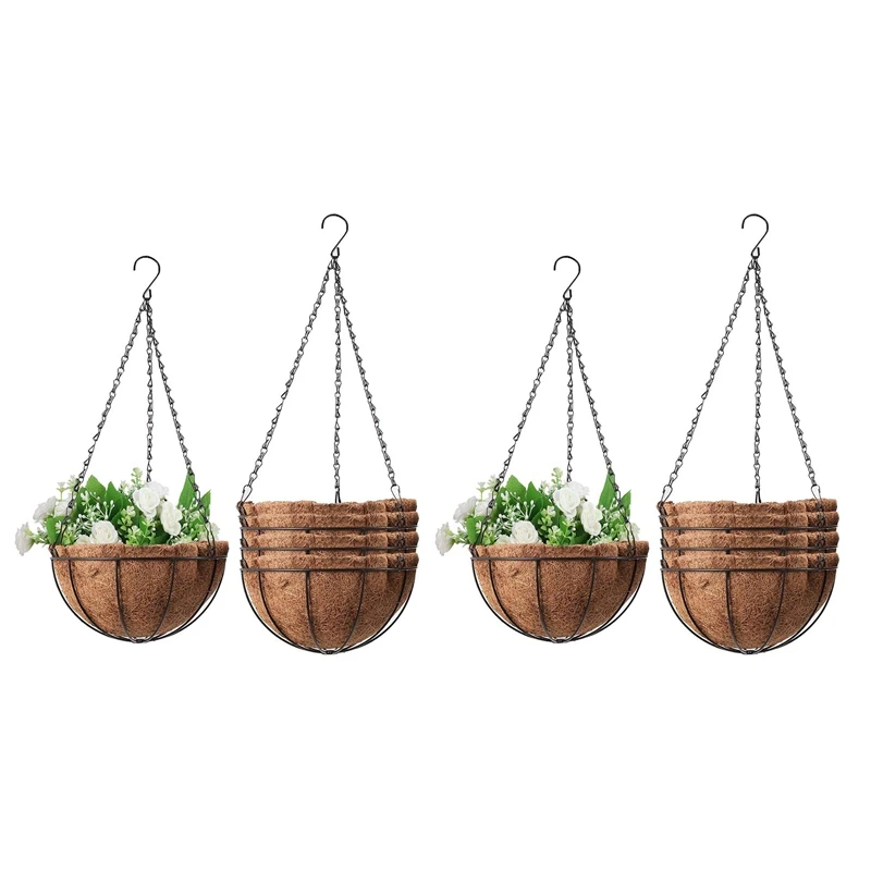 

10PCS Metal Hanging Flower Basket With Coco Coconut Shell Lining 10 Inches Decorative Outdoor Hanging Basket