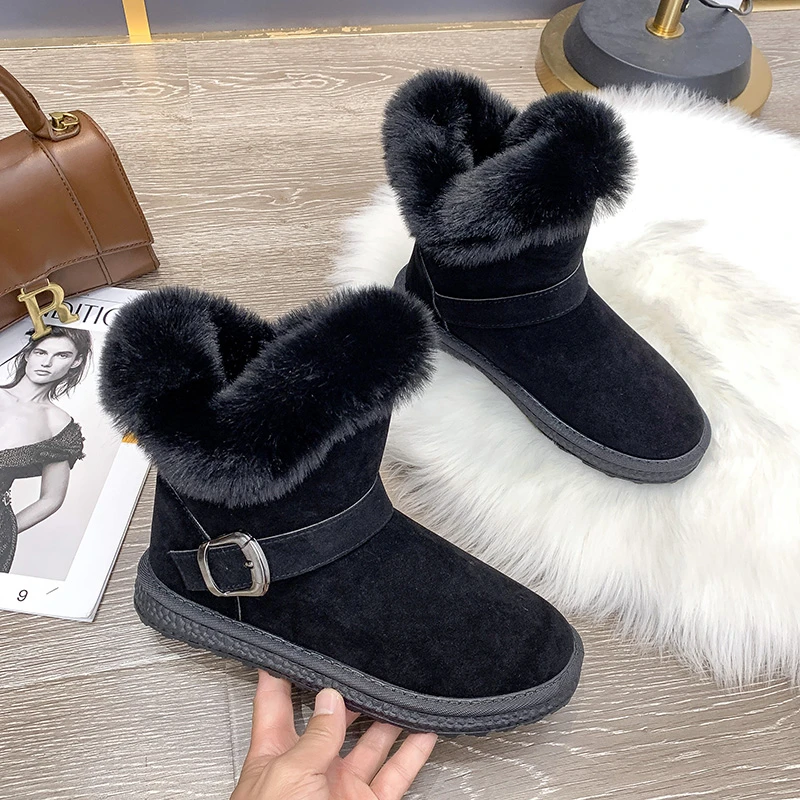 

Rimocy Women's Fur Snow Boots 2022 Faux Suede Thicken Plush Ankle Boots Woman Non-Slip Warm Winter Cotton Padded Shoes Botas