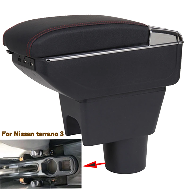 

For Nissan terrano 3 Armrest Box Rotatable Center Centre Console Storage Box With Ashtray Cup Holder USB Charging Retractable