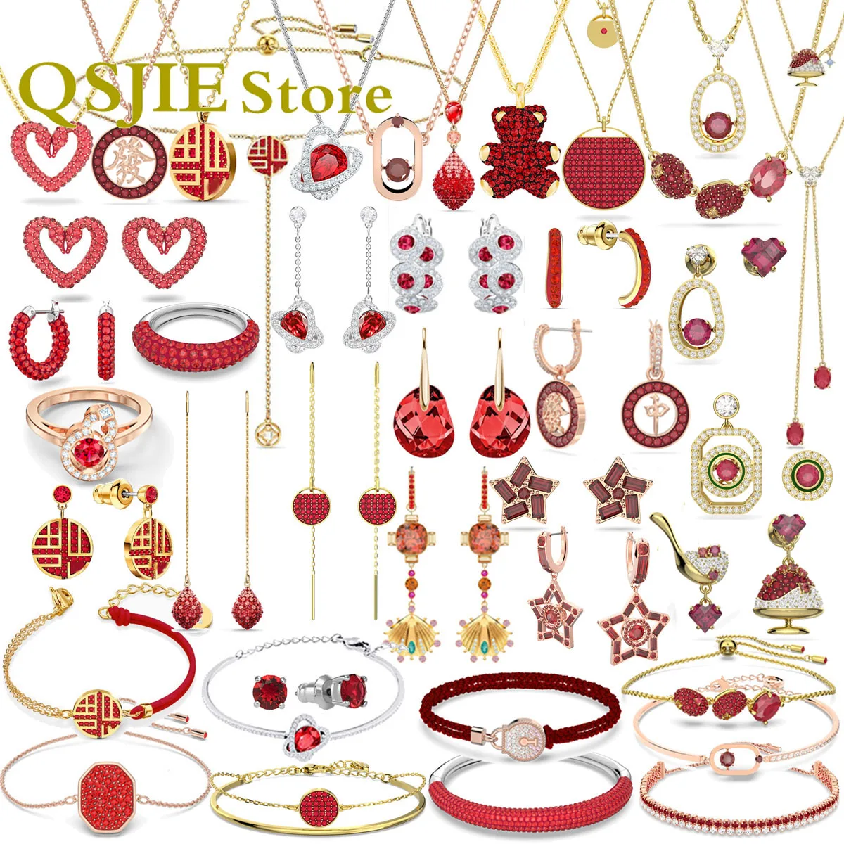 

SWA 2023 Fashion Women Jewelry Set Red Collection Christmas New Year Gift Ladies Necklace Earring Bracelet Ring
