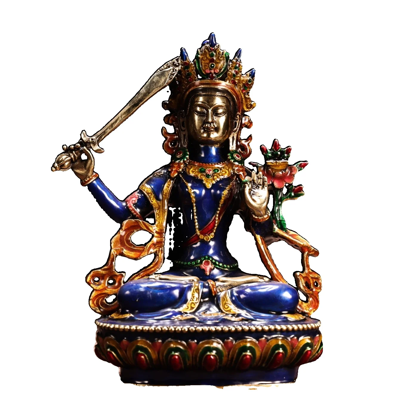 

LAOJUNLU Old Tibetan Collection Of Pure Bronze Tibetan Cloisonné, A Tibetan Tantric Manjushri Buddha Statue, Exquisite