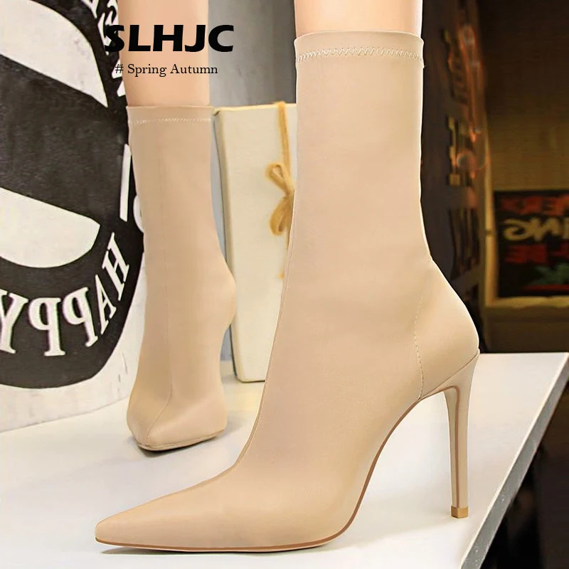 

Женские эластичные ботинки из лайкры SLHJC, модные туфли на высоком каблуке, весенне-осенние полуботинки, рекомендуем