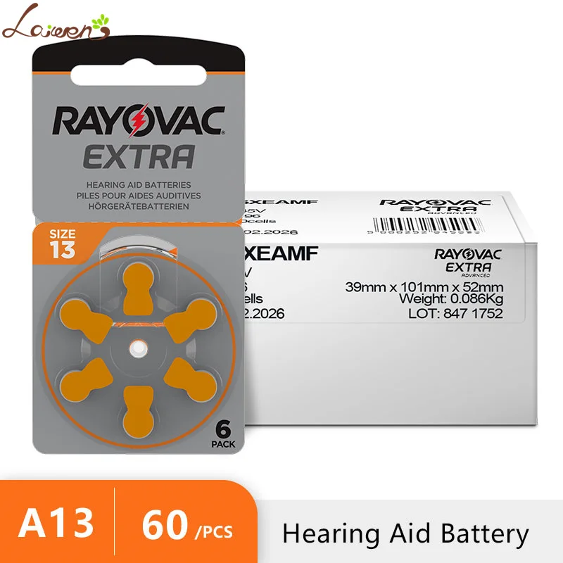 

60 PCS Rayovac Extra High Performance Hearing Aid Batteries. Zinc Air 13 / P13 / PR48 Battery for BTE Hearing aids Drop Shipping