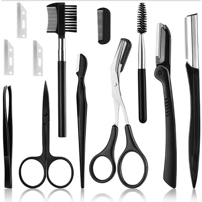 

12Pcs Wenkbrauw Cutters Set Eye Brow Trimmer Schaar Gezicht Scheerapparaat Ontharing Scheermes Vrouw Wenkbrauw Shaper Makeup New