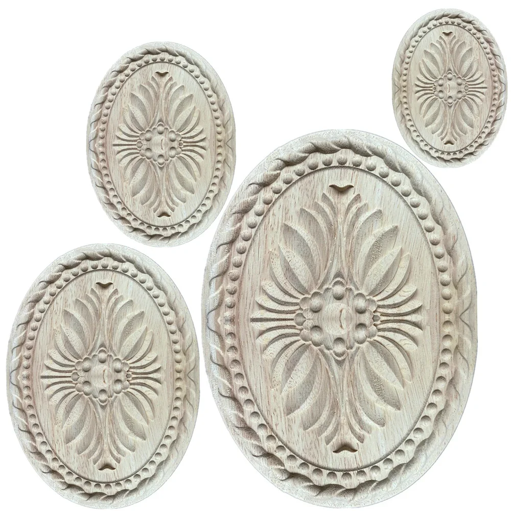 

1PC18-30cm Round Wood Applique Wood Decal Wood Mouldings Onlay Unpainted European Carving Floral Wooden Furniture Decor Corner