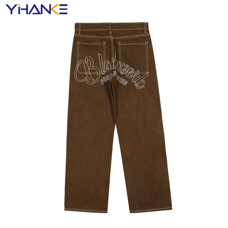 Brand Star Embroidery Jeans Retro Casual Pants Street Trend Straight Loose Pants Fashionable Hip-hop Style Street Men's джинсы
