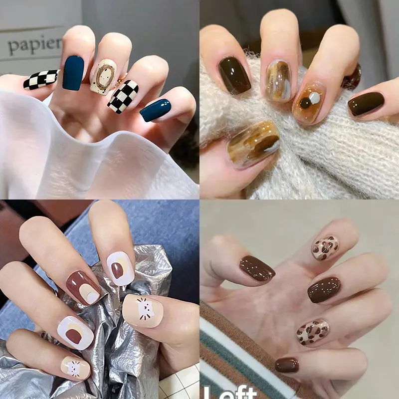 

24PCS Artificial False Press On Nail Tips Set for Decorated Short Fake Nails Art Fake Tip Full Cover Designed Manicure