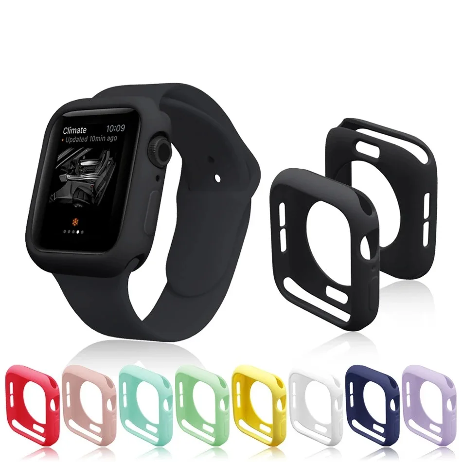 Мягкий силиконовый чехол для Apple Watch 7 45 мм 6 SE 5 4 3 42 38 защитный iWatch серии 40 44 41 бампер