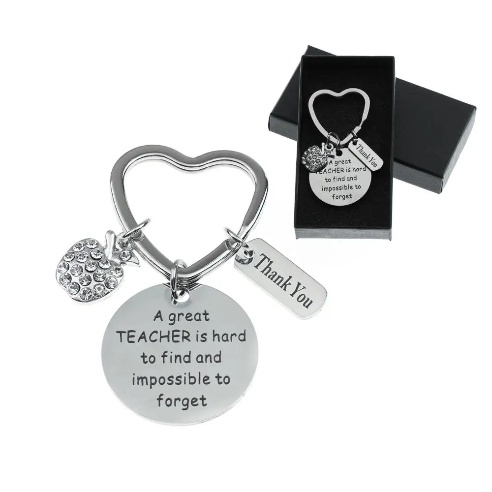 

Graduation Season Apple Diamond Love Heart Shape Key Chain Teacher Gifts Keychain Metal Keychain Appreciation Keychain