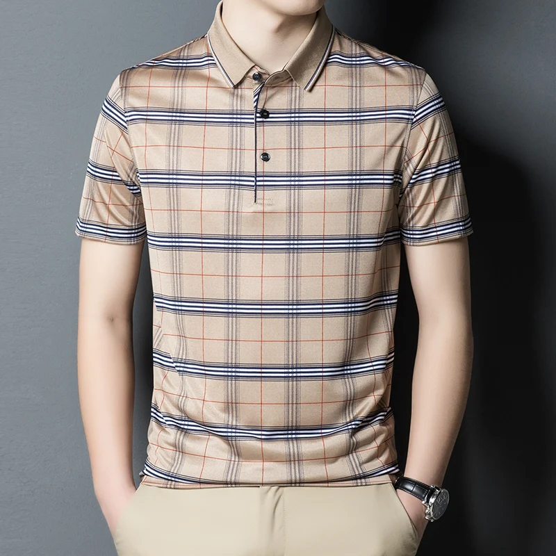 

Новинка 2022, футболка с коротким рукавом, мужская летняя тонкая Свободная рубашка-поло из вискозы для мужчин среднего возраста