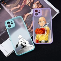 anime one punch man phone case for iphone 13 12 11 mini pro xr xs max 7 8 plus x matte transparent blue back cover