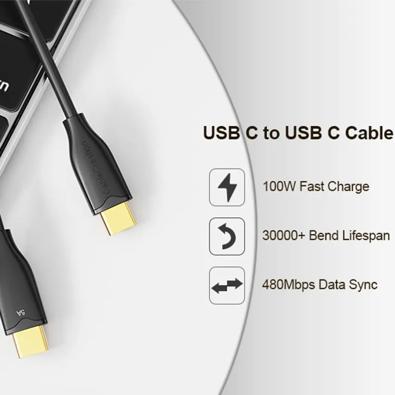 Кабель зарядный CableCreation с USB Type-C на C 5 А 2 м 100 фута |