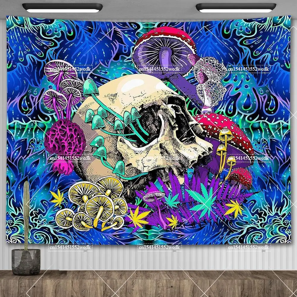 

Psychedelic Hip Hop Skull Mushroom Tapestry Wall Hanging Hippie Skeleton Tapestries For Home Aesthetic Room Decoration Posters