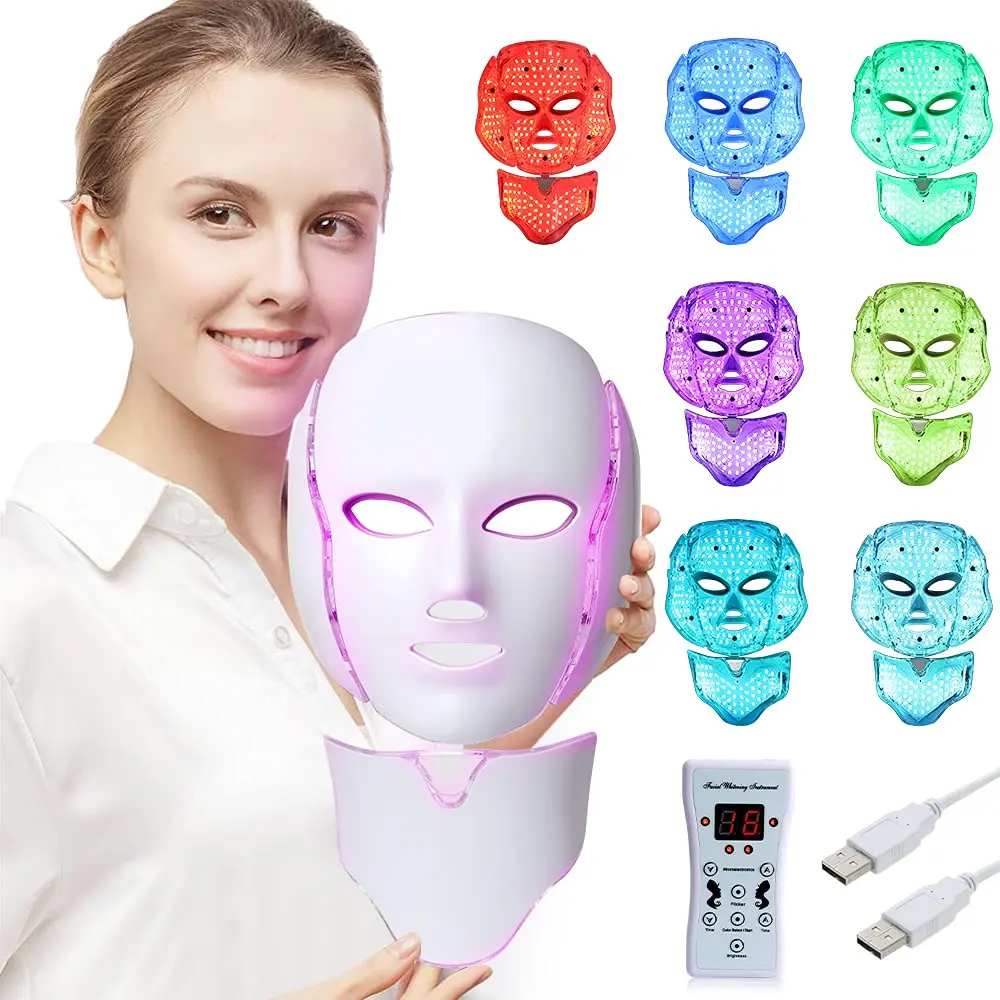

7Colors LED Facial Mask with Neck Skin Rejuvenation Photon Therapy Anti Acne Wrinkle Removal Skin Care Mask Skin Brightening