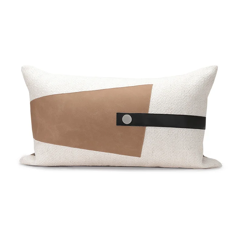 

Nordic Cushion Cover 30x50cm Luxury INS Waist Pillow Cover Decoration Brown Leather Cotton Patchwork Sofa Pillow Case Home Decor