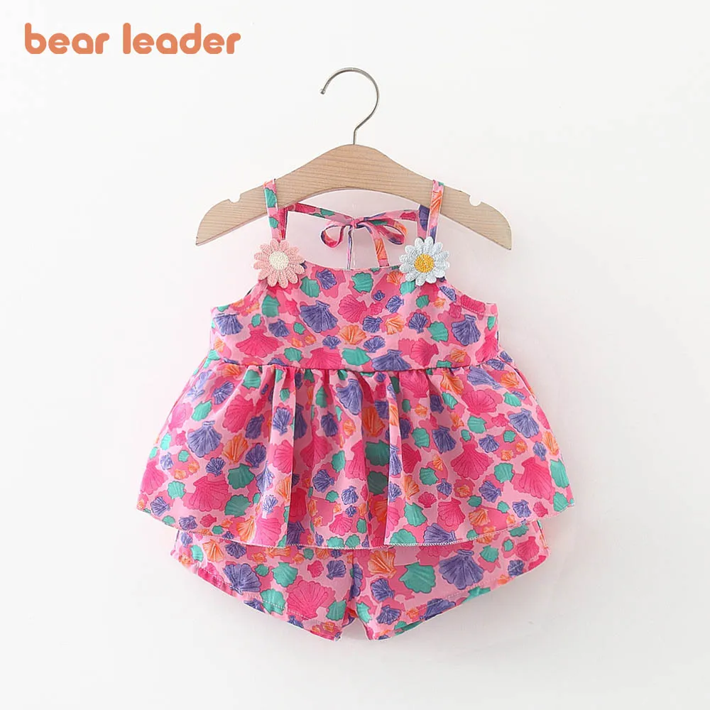 

Bear Leader Girls Cute Sets 2022 Summer New Girl Casual Flower Girl Baby Suit Printed Shell Suspender 2pcs Girls Outfits 6M-2Y
