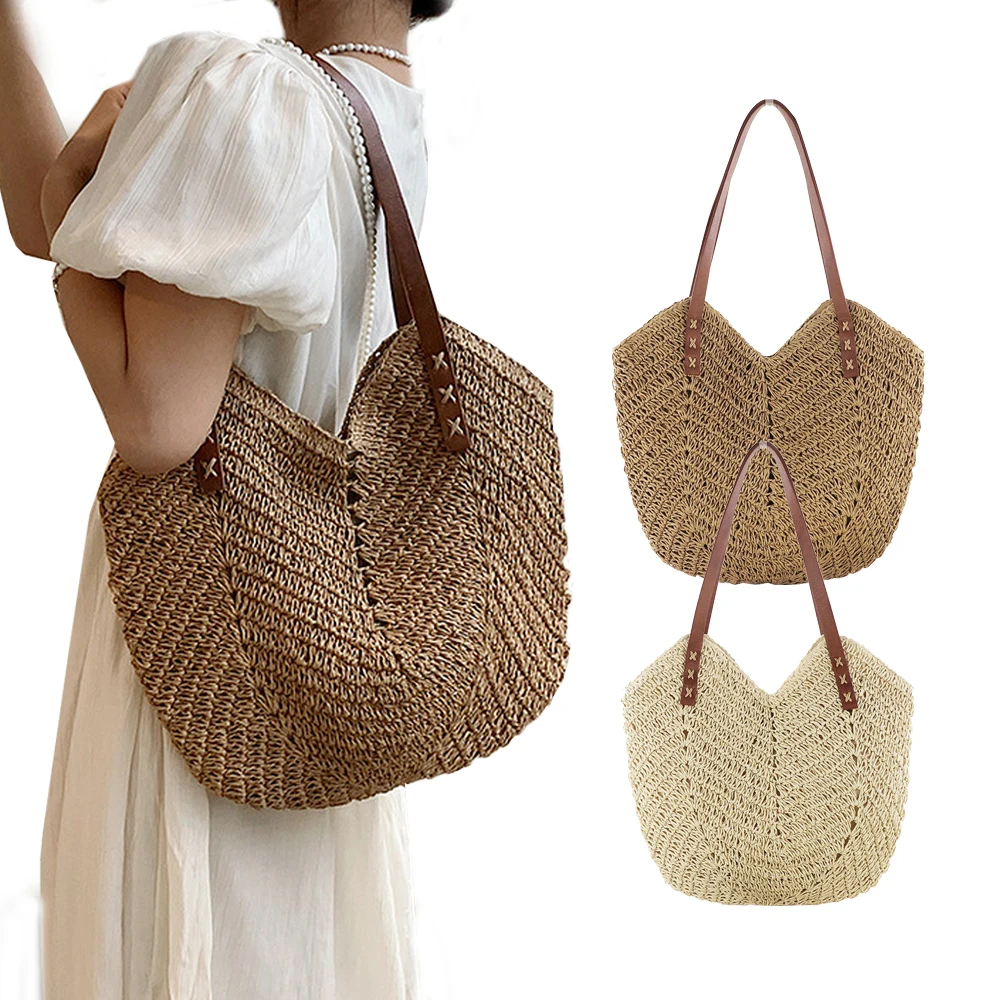 

2022 NEW Large Capacity Round Fashionable Straw Woven Bag Handmade Summer Beach Travel Holiday Women Bags