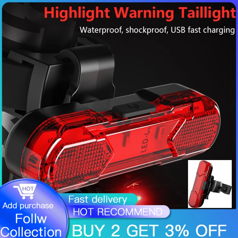 

Bicycle LED Tail Light Safety USB Rechargeable Lamp Warning Laser Night Luz Rear Lights Lanterna Bicicleta Bicycle Accessories