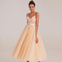 xijun elegant prom dresses lace appliques v neck spaghetti straps evening gown a line wedding party dress with belt 2022