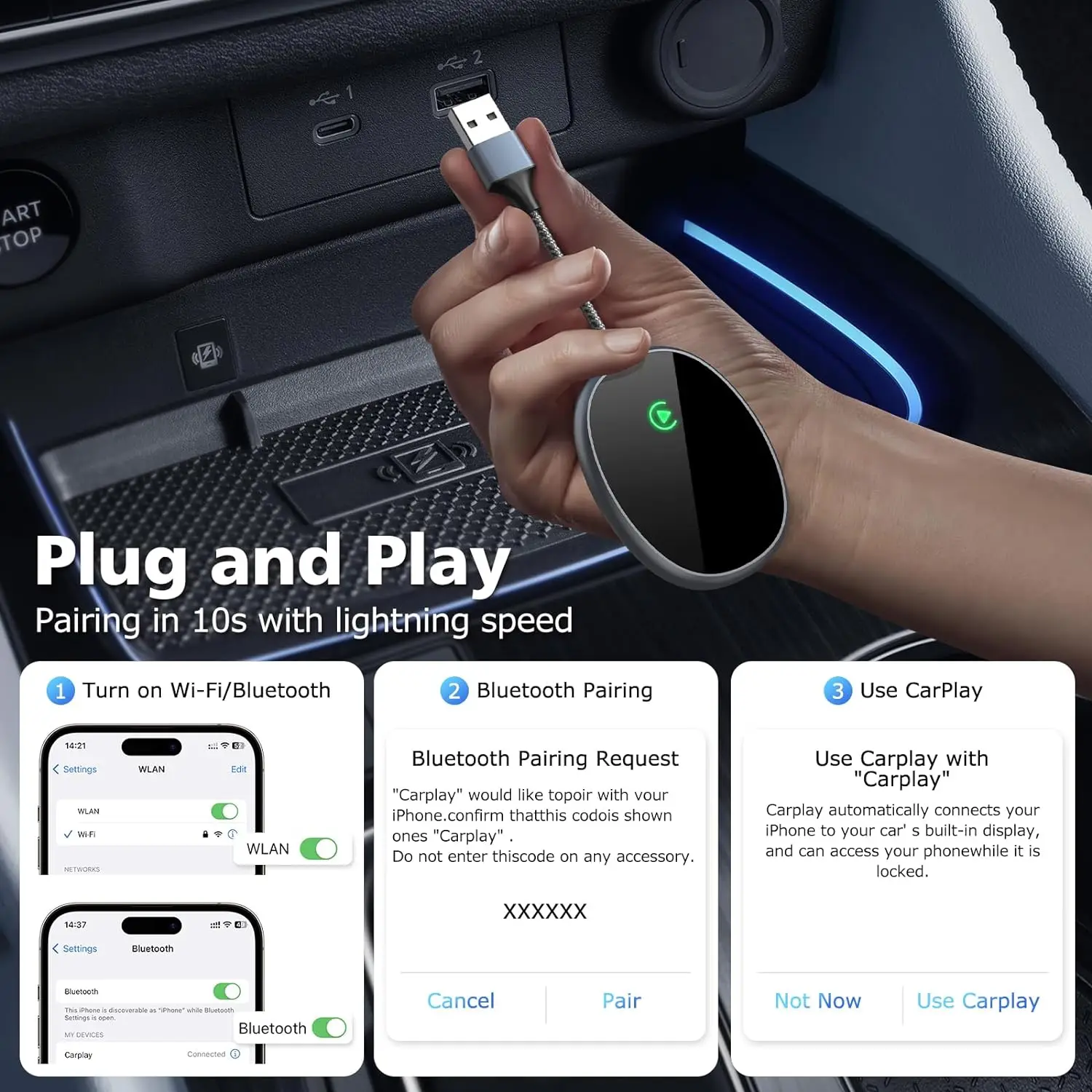 Фото Автомобильная центральная панель управления с поддержкой Android Auto, Wi-Fi 5 ГГц, сертификат CE, Plug & Play, без задержек, быстрое автоматическое подключение, гарантия 12 месяцев №5