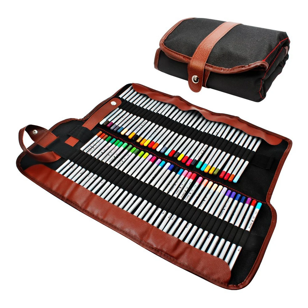 

Pencil holder, 72 assorted colored pencils Organizer, Roll up Washable canvas pencil bag for school office art ect.