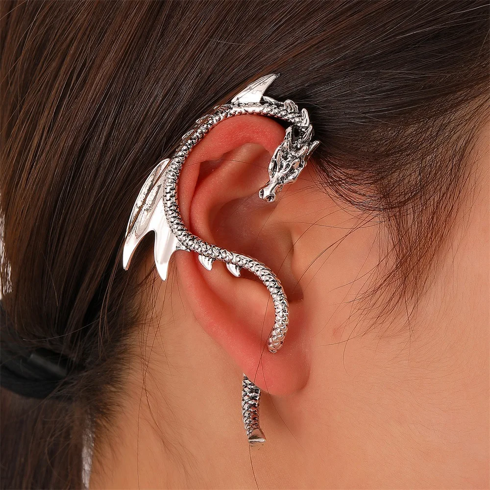 

Fashion Exaggerated Creative Clip on Earrings Vintage Punk Dark Flying Dragon Hanging Earring Piercing Jewelry for Women Aretes