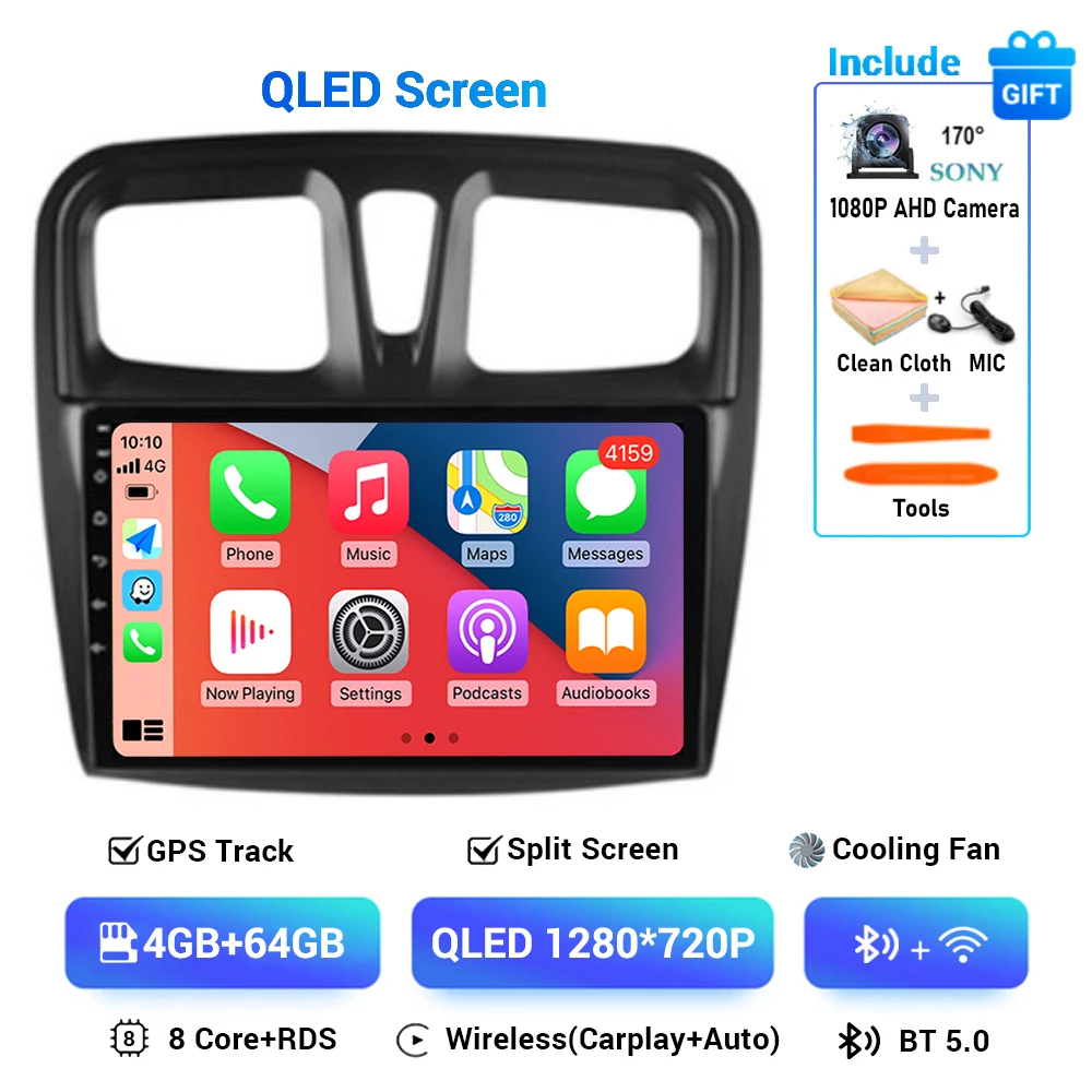 

Автомагнитола Carplay для Renault Logan 2 Sandero 2 2012 - 2016 2017 2018 2019, Android 14, мультимедийный проигрыватель, стерео, GPS, Wi-Fi, DPS