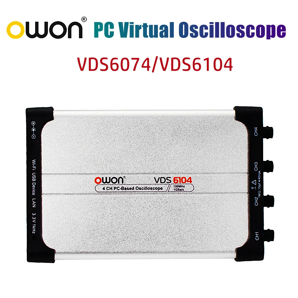 

OWON 4-канальный цифровой ПК Виртуальный осциллограф 8 бит 70/100 МГц 1 Гвыб/с USB Type-C 5-15 в 10 м запись VDS6074 VDS6104 осциллограф