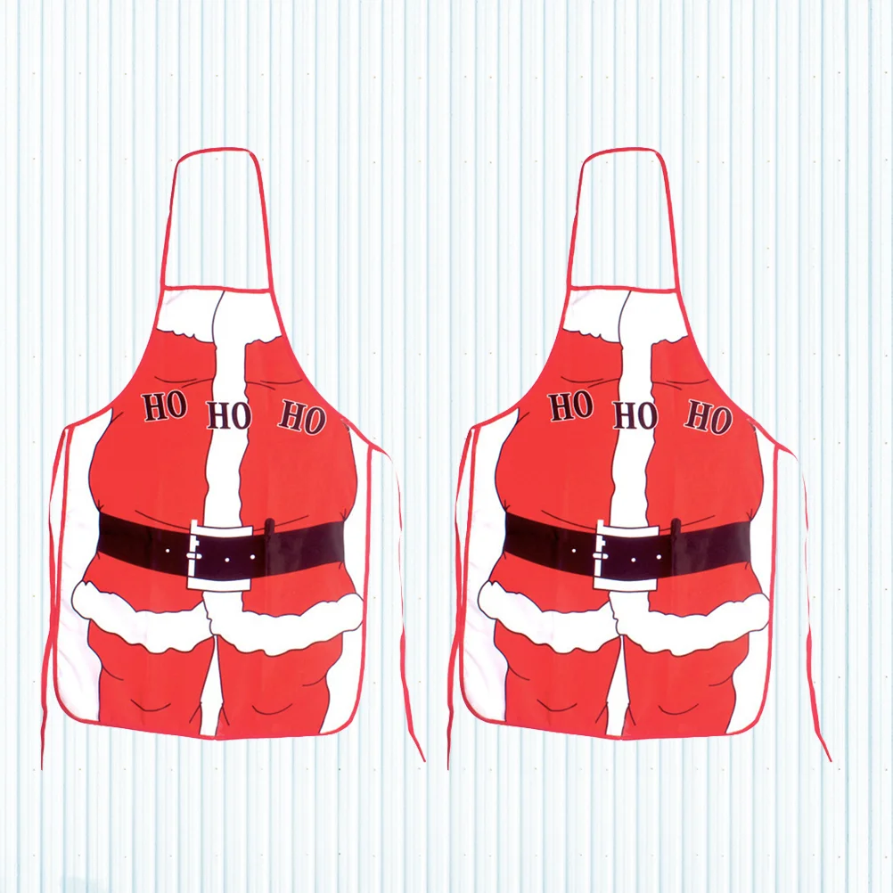 

2Pcs Christmas Style Apron Kitchen Old Man Pattern Apron Festive Decorations Party Gifts for Kitchen Restaurant(Red)