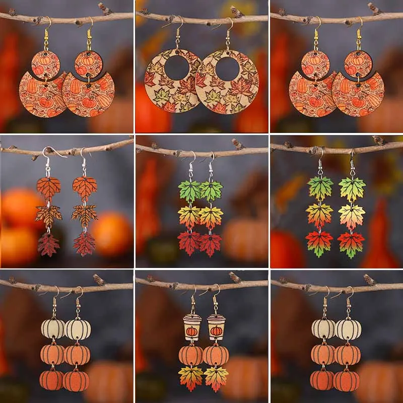 Новые осенние серьги на День Благодарения в виде тыквы кленового листа кофейной